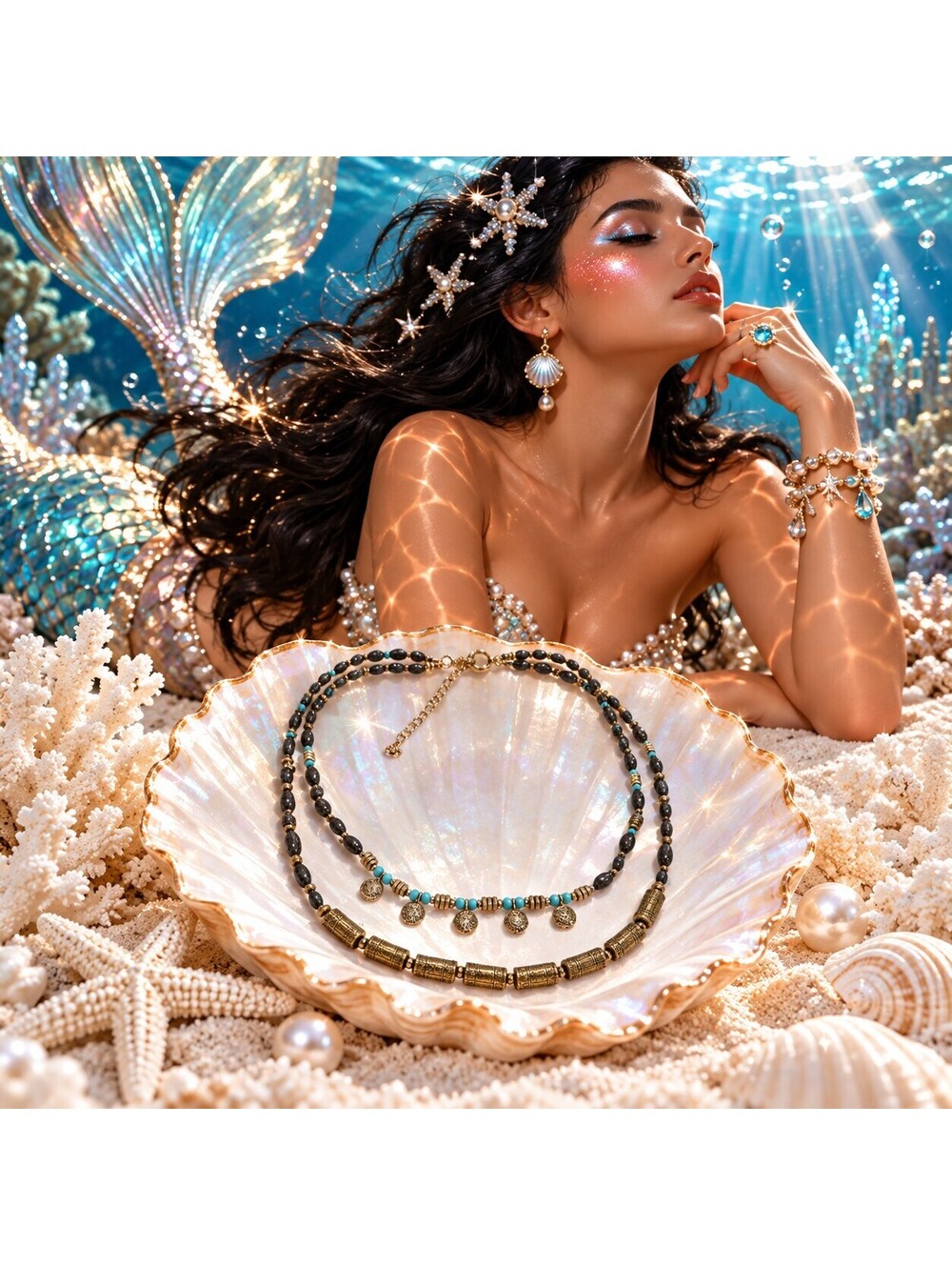 Mermaid Collection Beaded Layered Necklace
